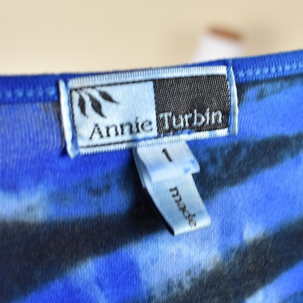 Annie Turbin Blue Tiger Stripe Tie Dye Boatneck Long Sleeve Top 1/S - Picture 7 of 7